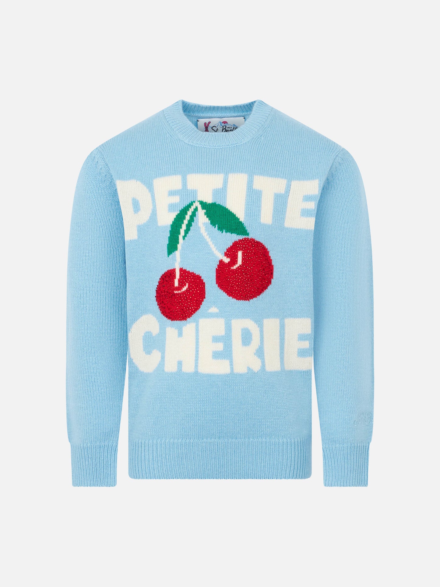 Girl crewneck sweater with cherries rhinestones print - MC2 Saint Barth
