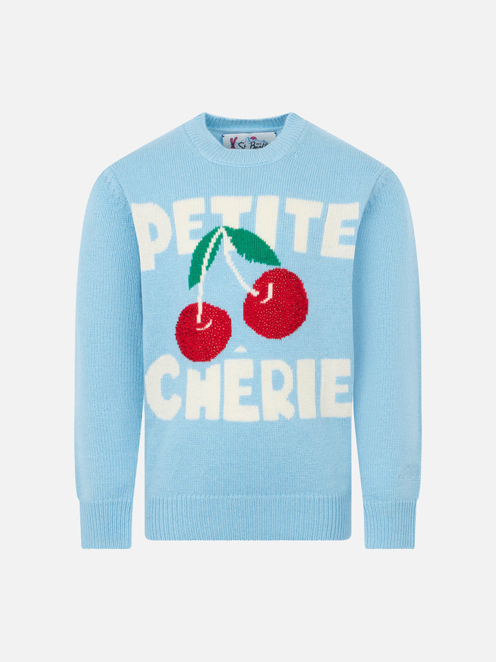 Girl crewneck sweater with cherries rhinestones print - MC2 Saint Barth