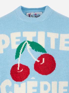 Girl crewneck sweater with cherries rhinestones print - MC2 Saint Barth