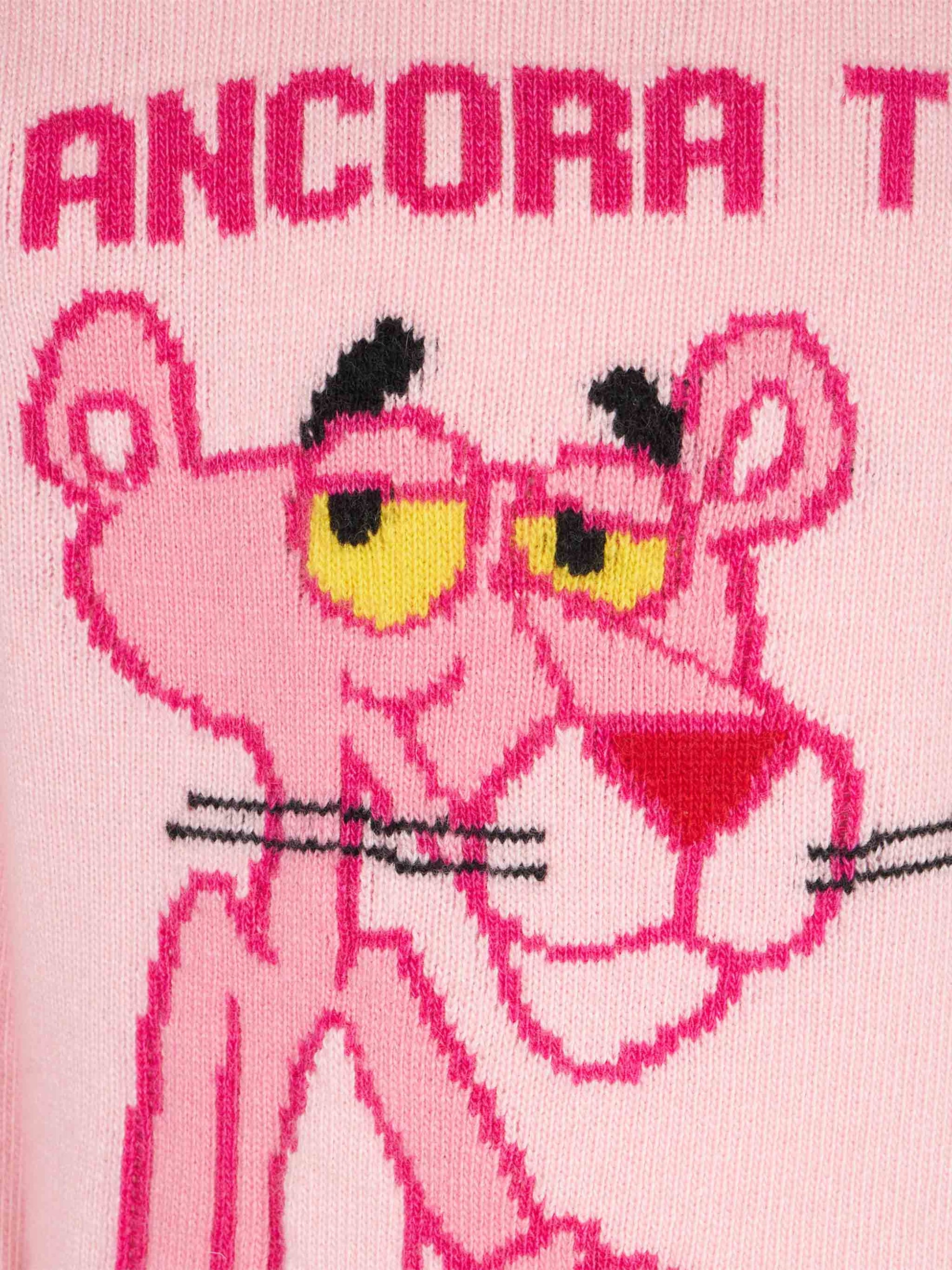 Girl crewneck pink sweater with Pink Panther Ancora Tu? Print | THE PINK PANTHER SPECIAL EDITION - MC2 Saint Barth