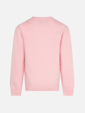 Girl crewneck pink sweater with Pink Panther Ancora Tu? Print | THE PINK PANTHER SPECIAL EDITION - MC2 Saint Barth