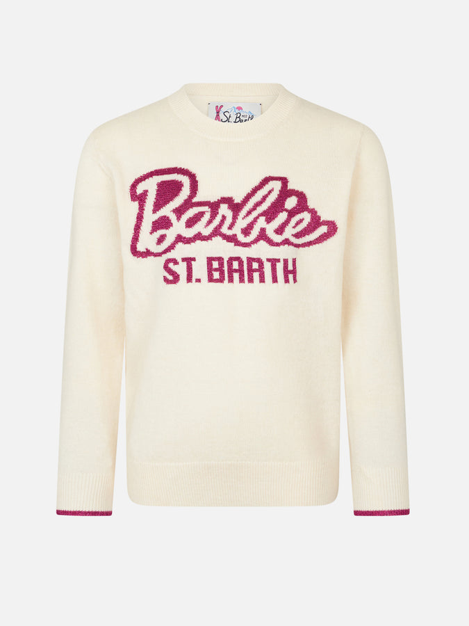 Mc2 Saint Barth Maglia da bambina girocollo bianca con stampa Barbie | EDIZIONE SPECIALE BARBIE