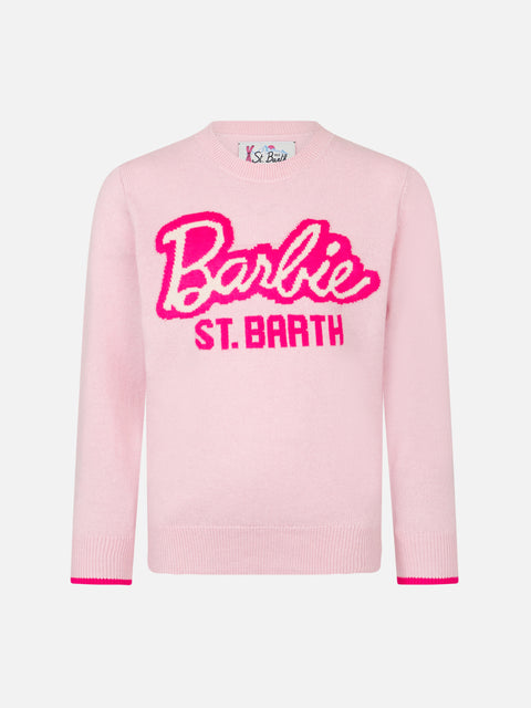Girl crewneck pink sweater with Barbie logo jacquard | BARBIE SPECIAL EDITION - MC2 Saint Barth