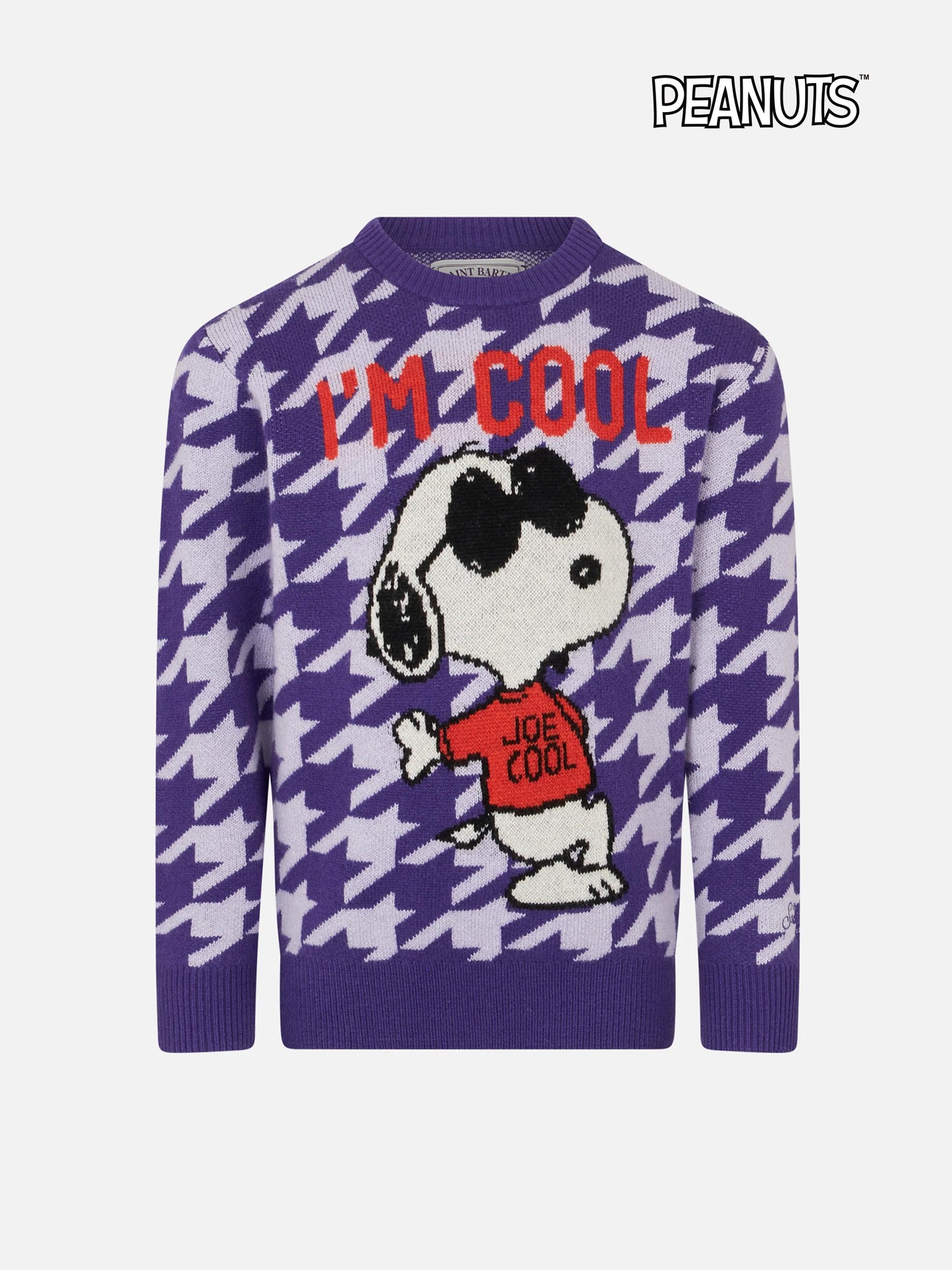 Girl crewneck pied de poule sweater with Snoopy jacquard | SNOOPY PEANUTS™ SPECIAL EDITION