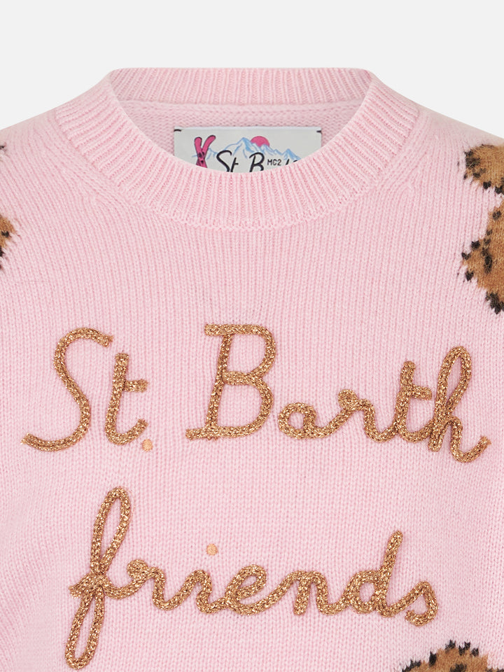Girl crewneck soft ribbed sweater with St. Barth Friend embroidery - MC2 Saint Barth