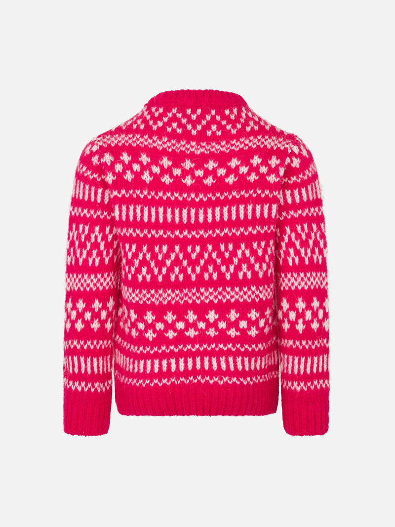 Weicher Mädchenpullover mit Rundhalsausschnitt, Fair-Isle-Print und Princess of Chalet-Stickerei