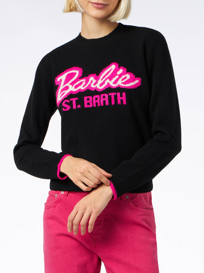 Mc2 Saint Barth Maglia da donna girocollo nera con stampa Barbie | EDIZIONE SPECIALE BARBIE