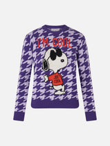 Maglione da donna girocollo pied de poule con stampa Snoopy | EDIZIONE SPECIALE SNOOPY PEANUTS™