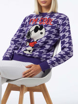 Woman crewneck pied de poule sweater with Snoopy jacquard | SNOOPY PEANUTS™ SPECIAL EDITION