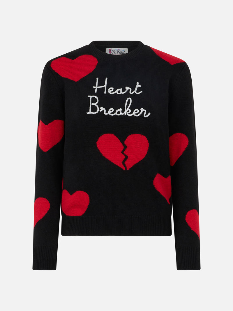 Damenpullover mit Rundhalsausschnitt und „Heart Breaker“-Stickerei