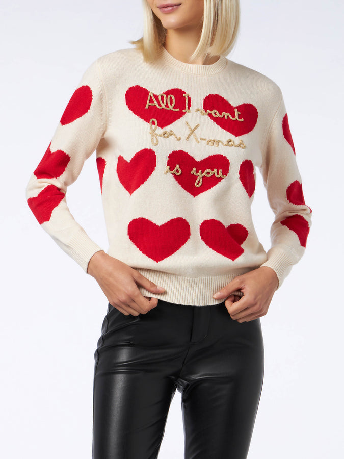 Mc2 Saint Barth Maglia da donna girocollo con ricamo All I Want for Xmas is You