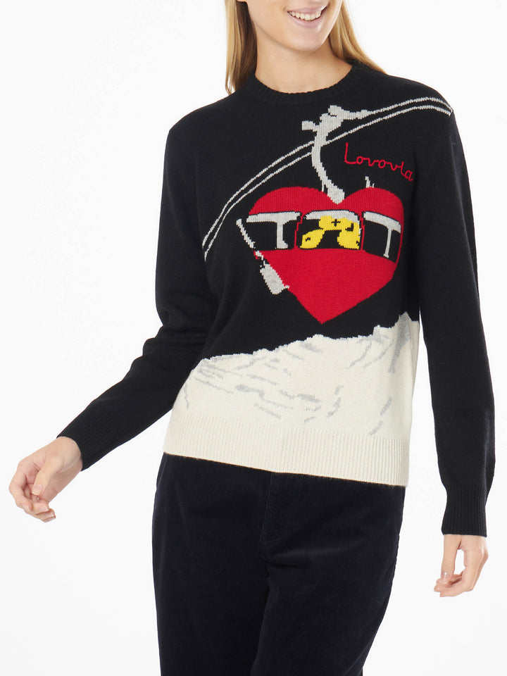 Woman crewneck black sweater with Lovovia embroidery - MC2 Saint Barth