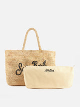 Beige Raffia Beach bag with cotton pouch