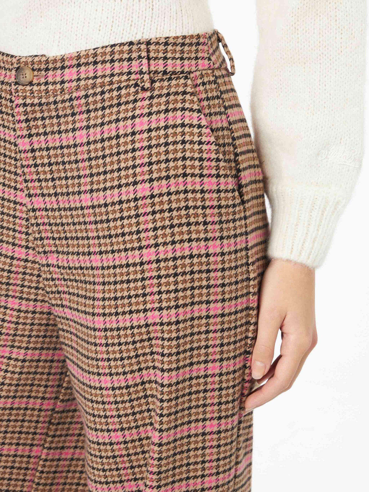 Woman palazzo pants with pied de poule print - MC2 Saint Barth