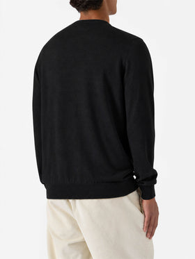 Regent Rundhalspullover aus 100 % schwarzer MERINO WOOL 