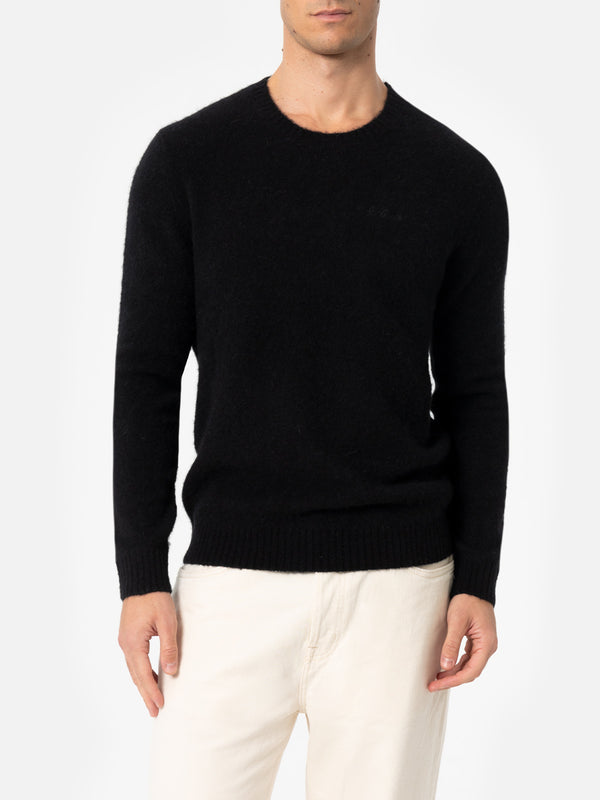 Man black crewneck stretch sweater Regent