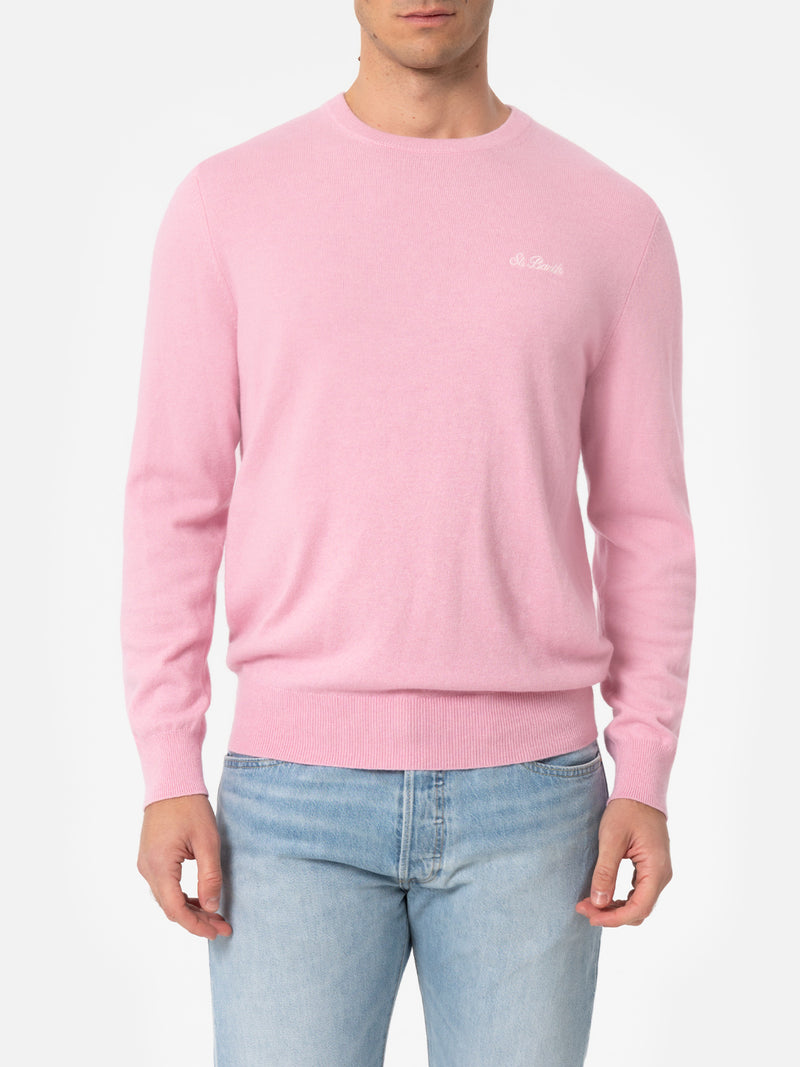 Maglione girocollo in misto cashmere rosa da uomo Regent