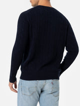 Maglione girocollo blu navy in misto cashmere da uomo Regent