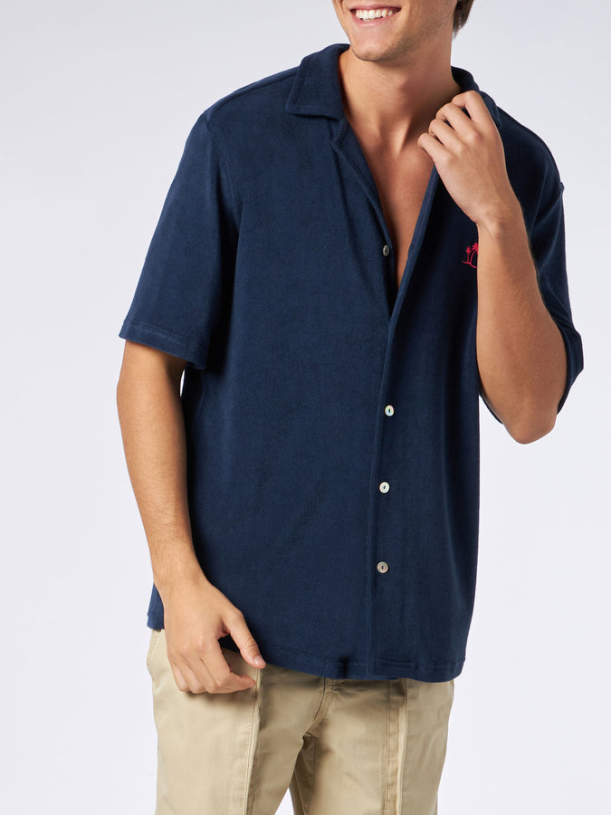 Mc2 Saint Barth Camicia da uomo in spugna blu navy