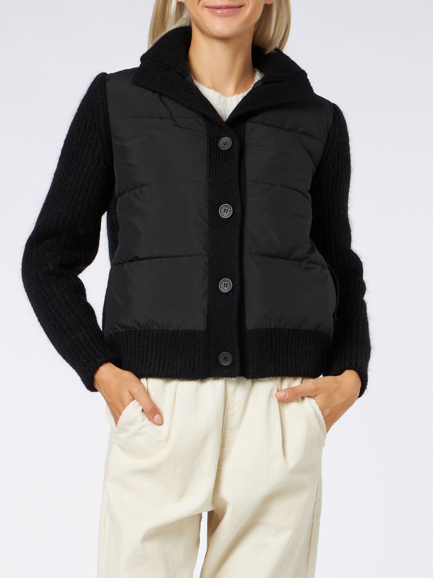 Woman padded jacket with knitted sleeves - MC2 Saint Barth