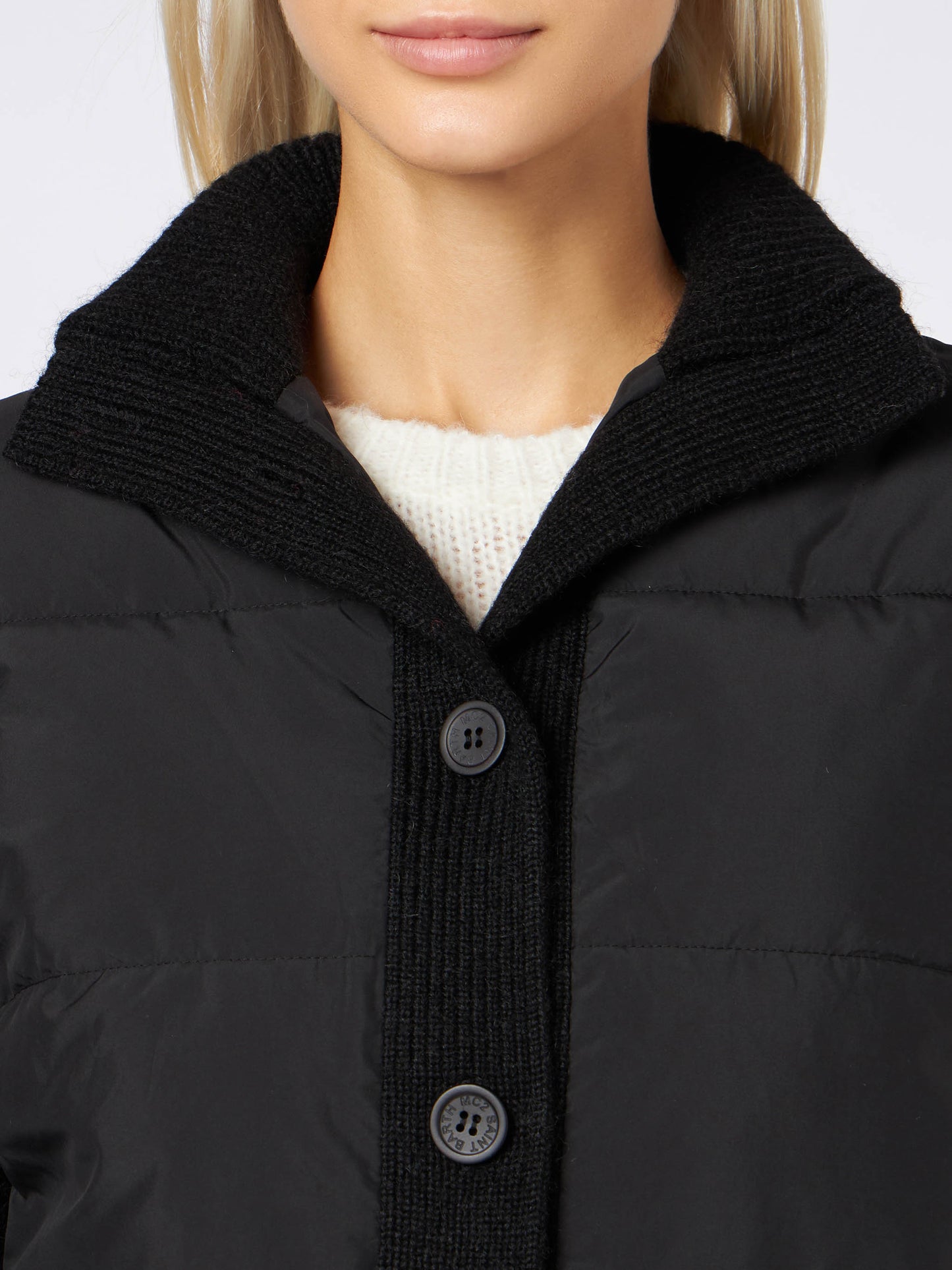 Woman padded jacket with knitted sleeves - MC2 Saint Barth