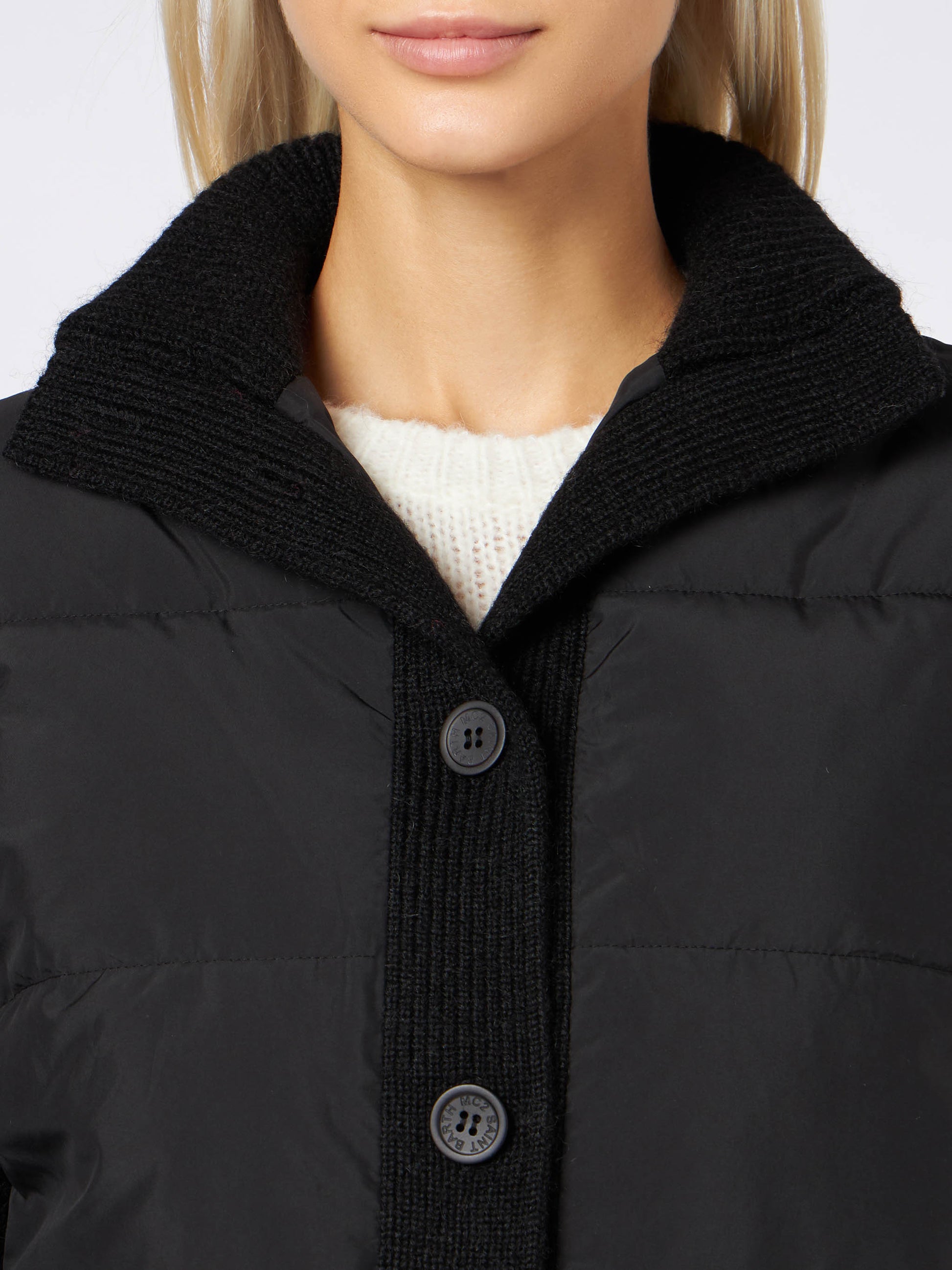Woman padded jacket with knitted sleeves - MC2 Saint Barth