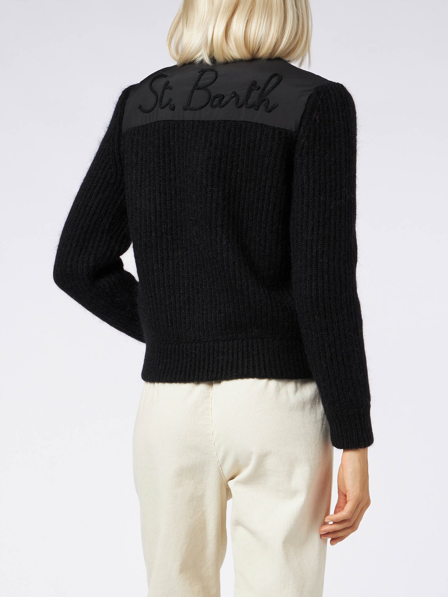 Woman padded jacket with knitted sleeves - MC2 Saint Barth