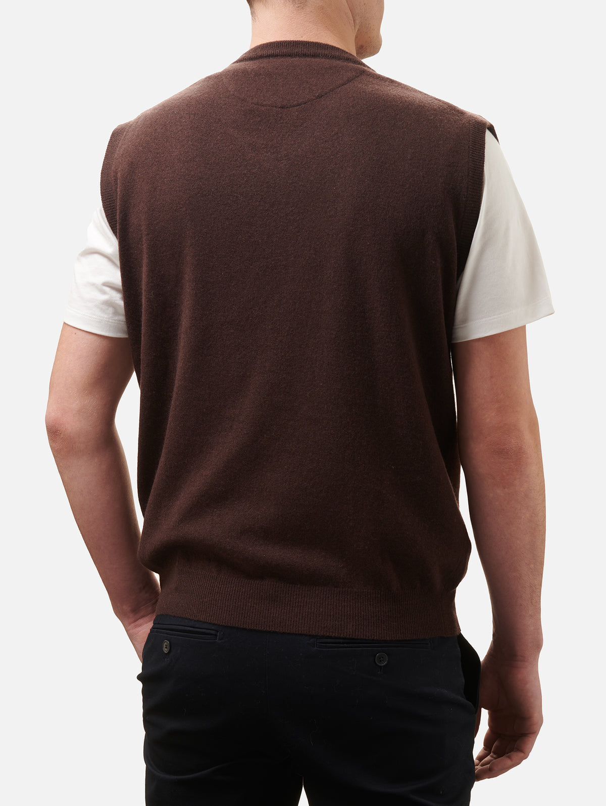 Herren-Weste mit V-Ausschnitt aus braunem Cashmere-Mix Russel 