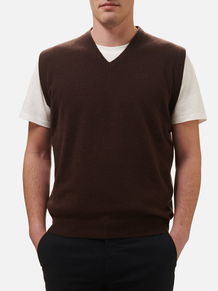 Herren-Weste mit V-Ausschnitt aus braunem Cashmere-Mix Russel 