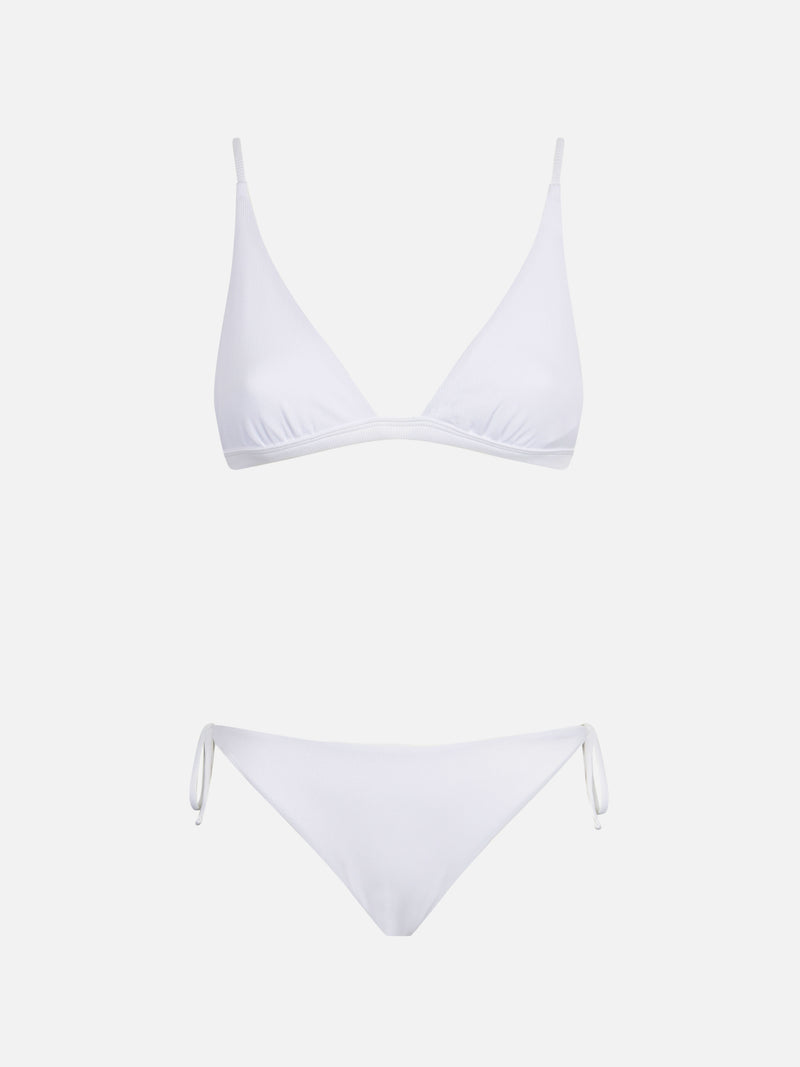 Woman white triangle bikini