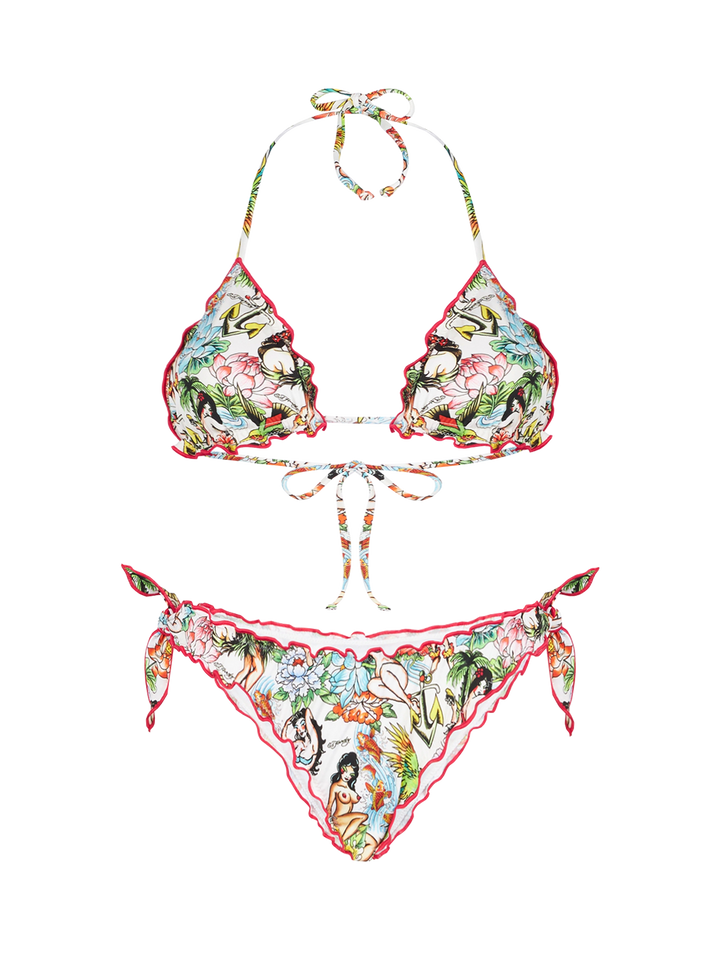 Woman triangle bikini with tattoo print