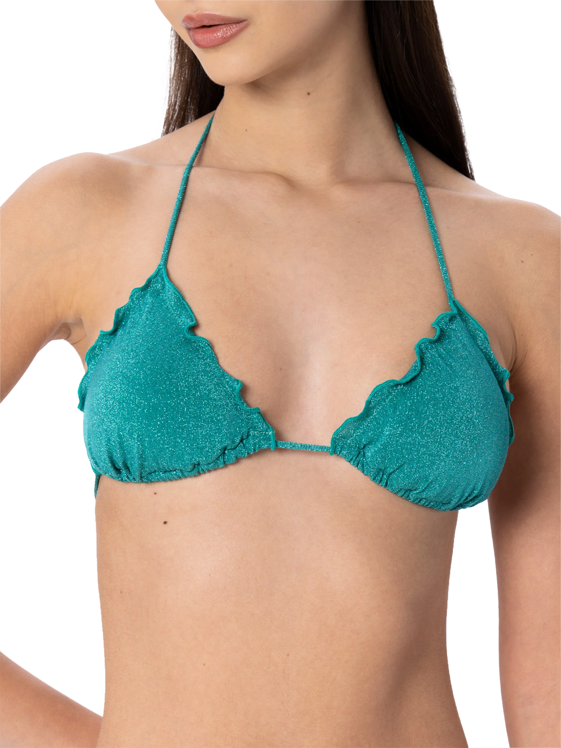 Woman teal lurex classic triangle beach top Sagittarius - MC2 Saint Barth