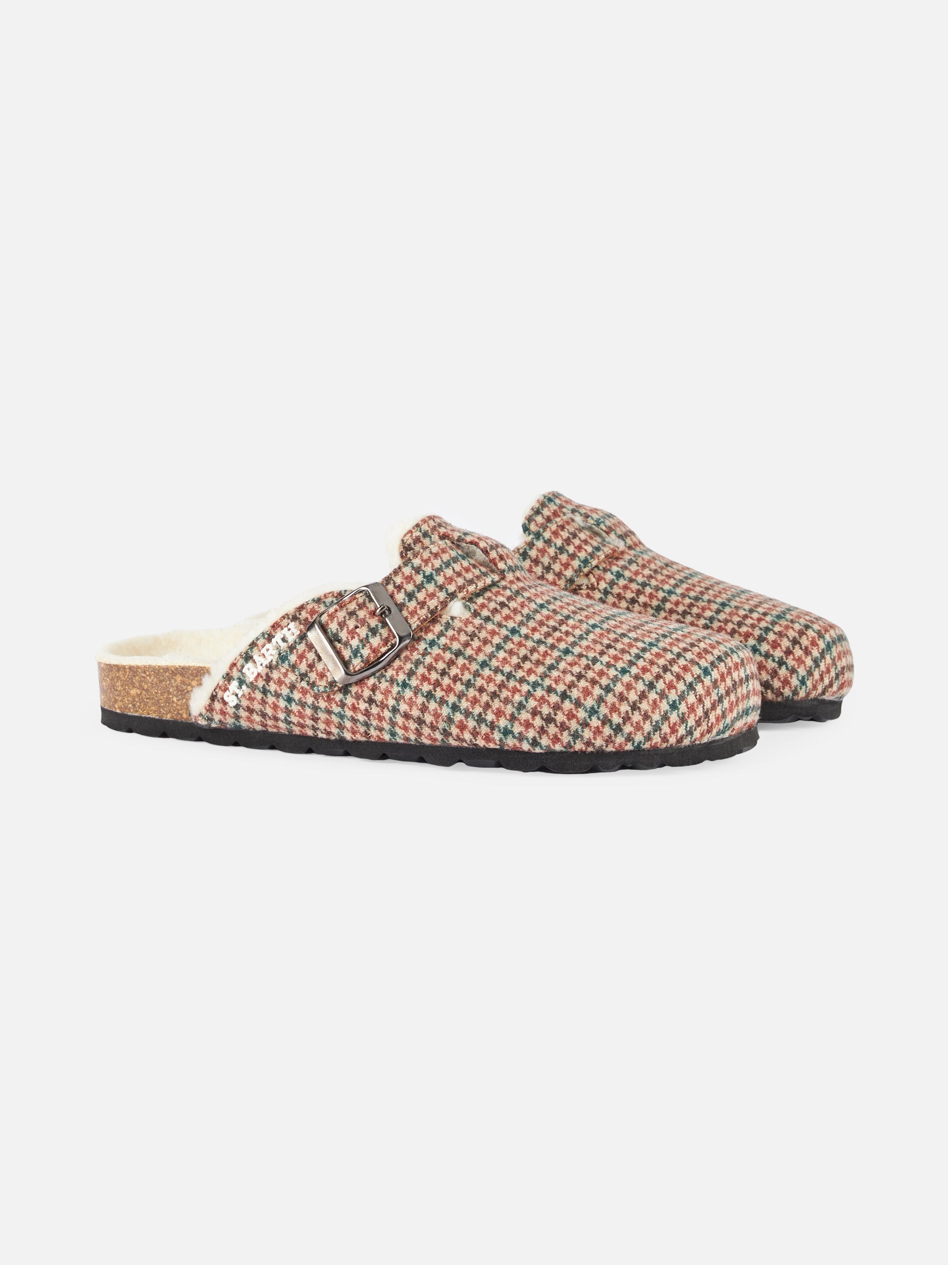 Woman furry sandal clogs with pied de poule print - MC2 Saint Barth