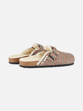 Woman furry sandal clogs with pied de poule print - MC2 Saint Barth