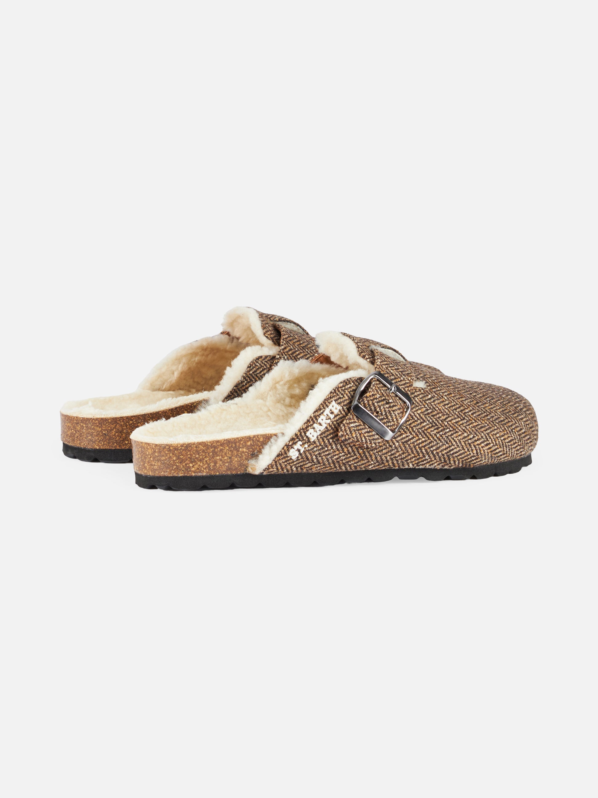 Woman sandal furry clogs with herringbone print - MC2 Saint Barth