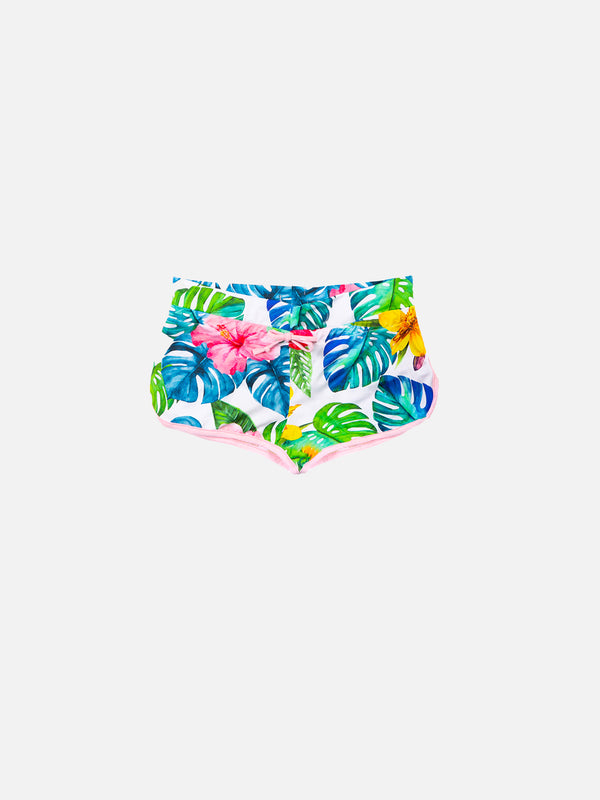 Pantaloncini da spiaggia da bambina stampa fiori multicolore