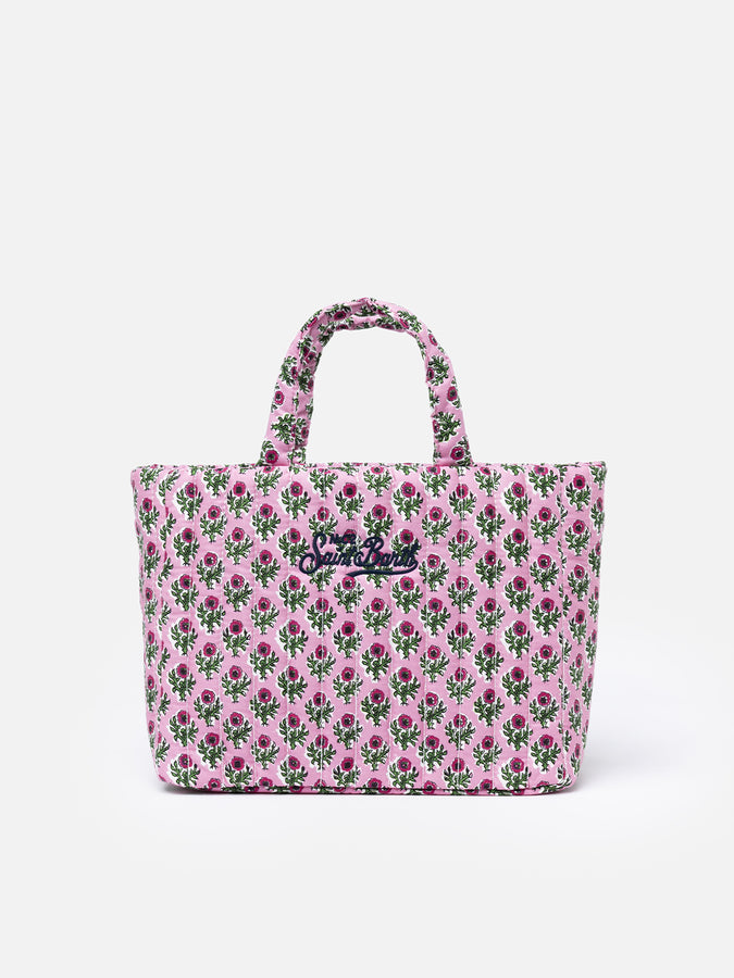 Mc2 Saint Barth Borsa Soft Tote Mid trapuntata a fiori rosa