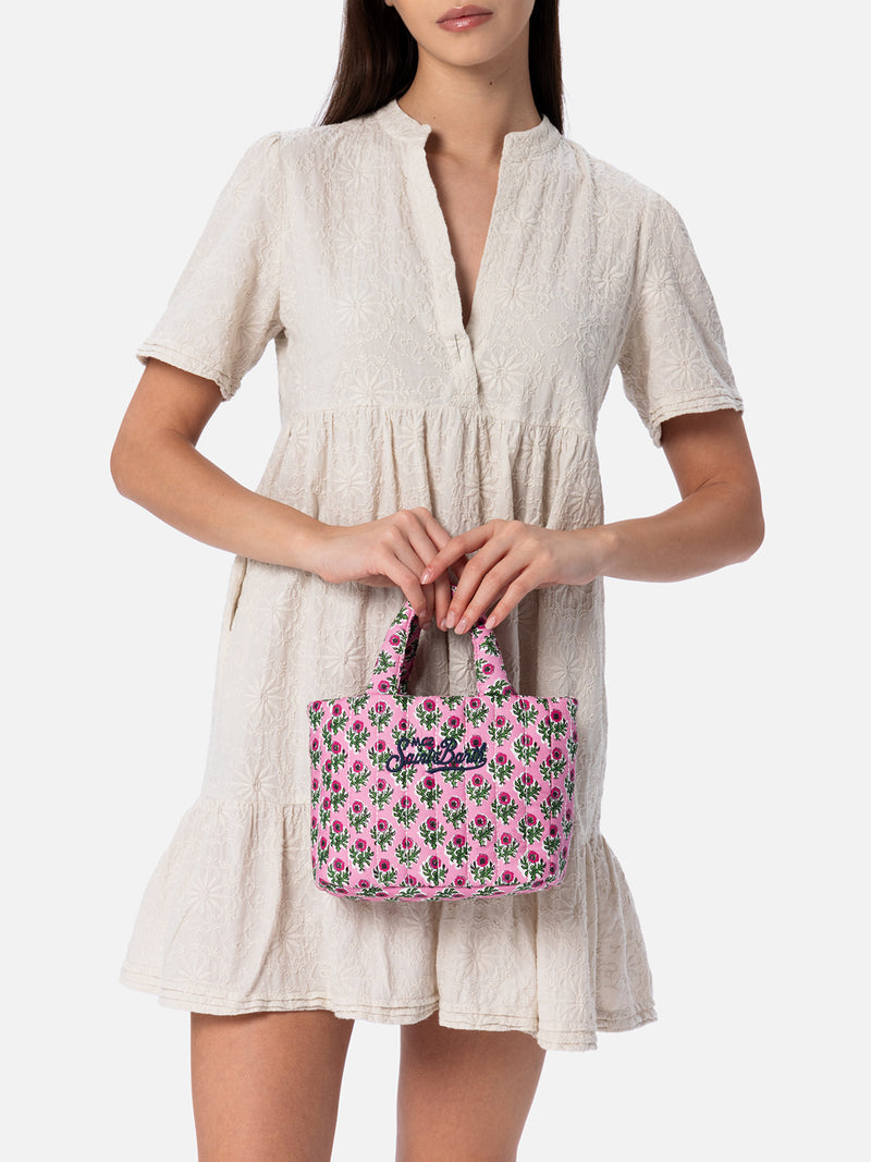 Gesteppte Soft Tote Mini-Tasche mit rosa Blumenmuster