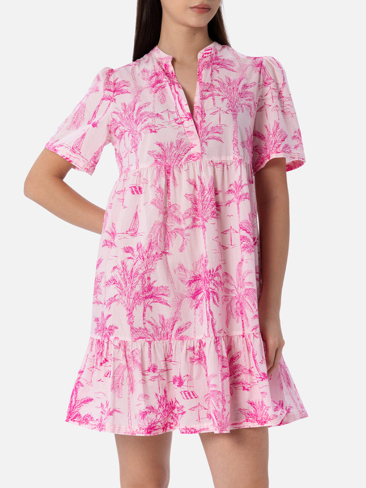 Woman cotton voile short dress Siara with toile de jouy print - MC2 Saint Barth
