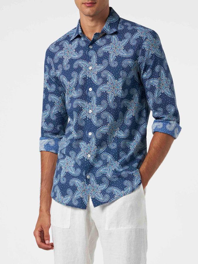 Mc2 Saint Barth Camicia da uomo Sikelia in mussola di cotone con stampa stelle paisley