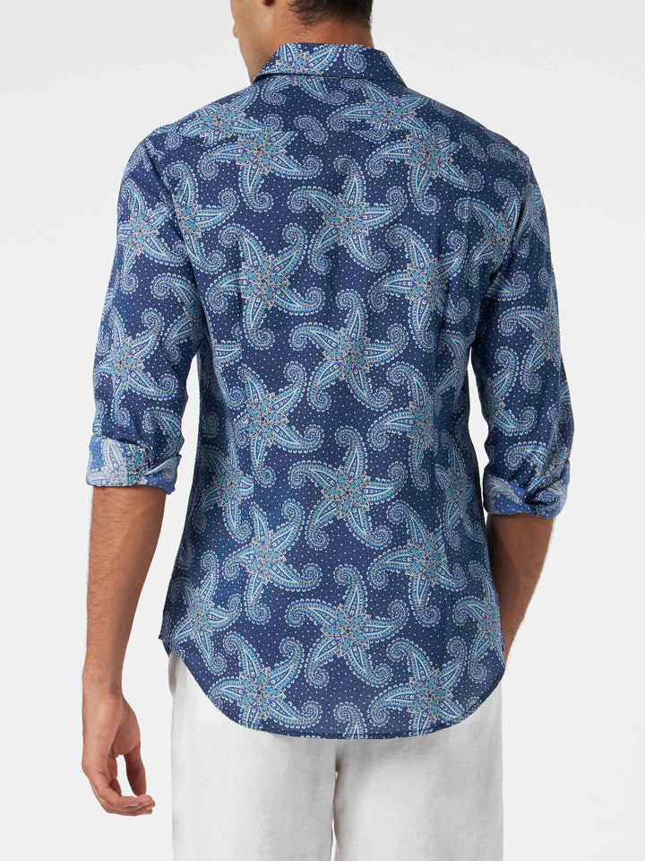 Man muslin cotton Sikelia shirt with paisley star print - MC2 Saint Barth