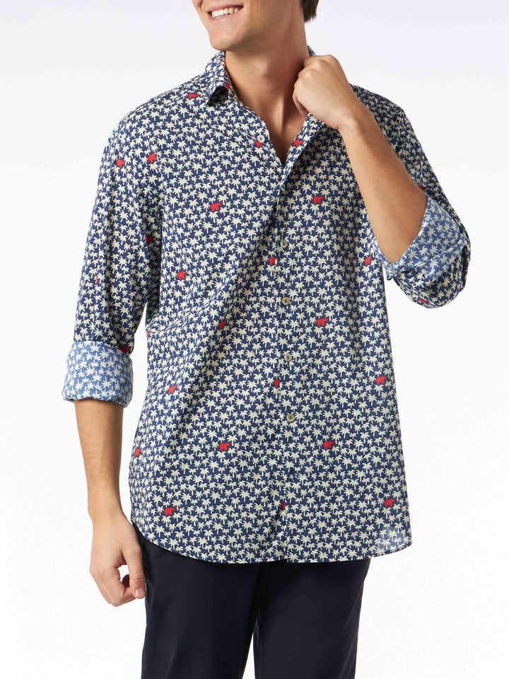 Man muslin cotton Sikelia shirt with palm print - MC2 Saint Barth