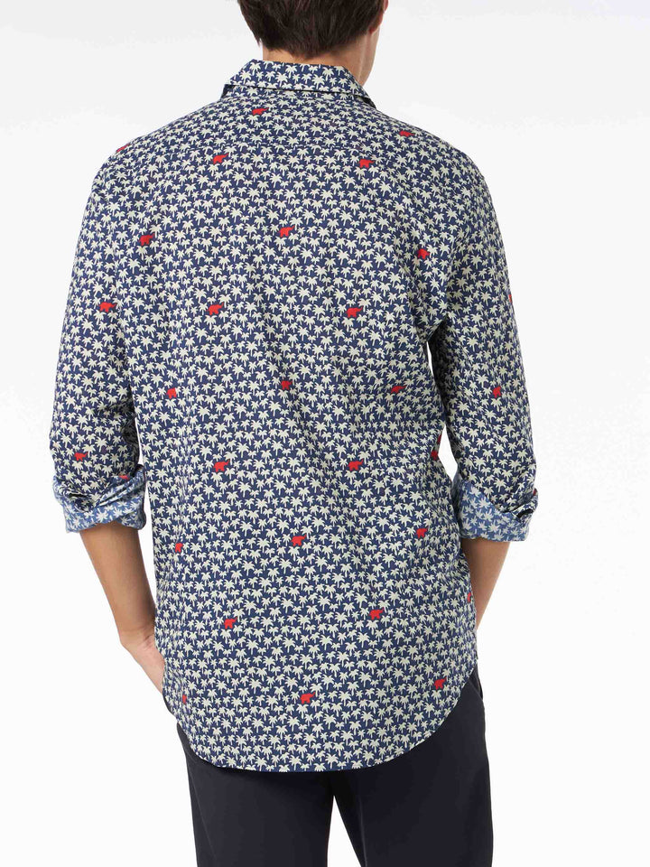 Man muslin cotton Sikelia shirt with palm print - MC2 Saint Barth