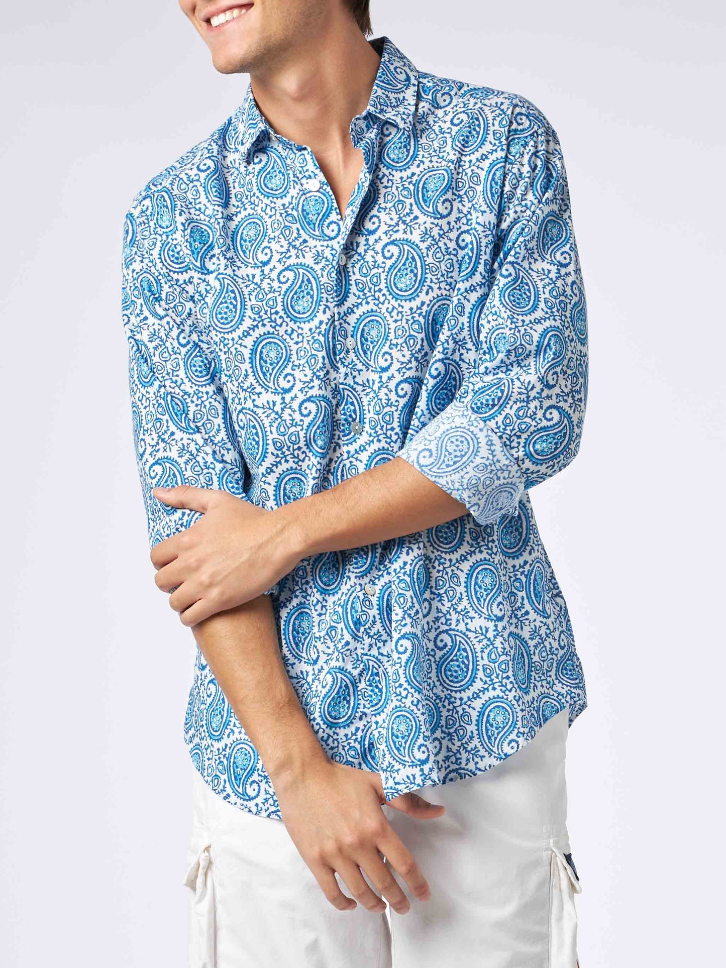 Man muslin cotton Sikelia shirt with paisley print - MC2 Saint Barth