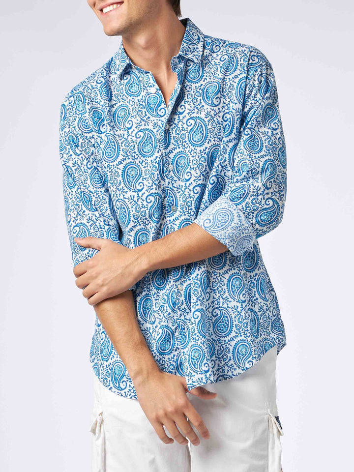 Man muslin cotton Sikelia shirt with paisley print - MC2 Saint Barth