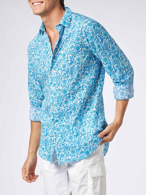 Man muslin cotton Sikelia shirt with flower print - MC2 Saint Barth