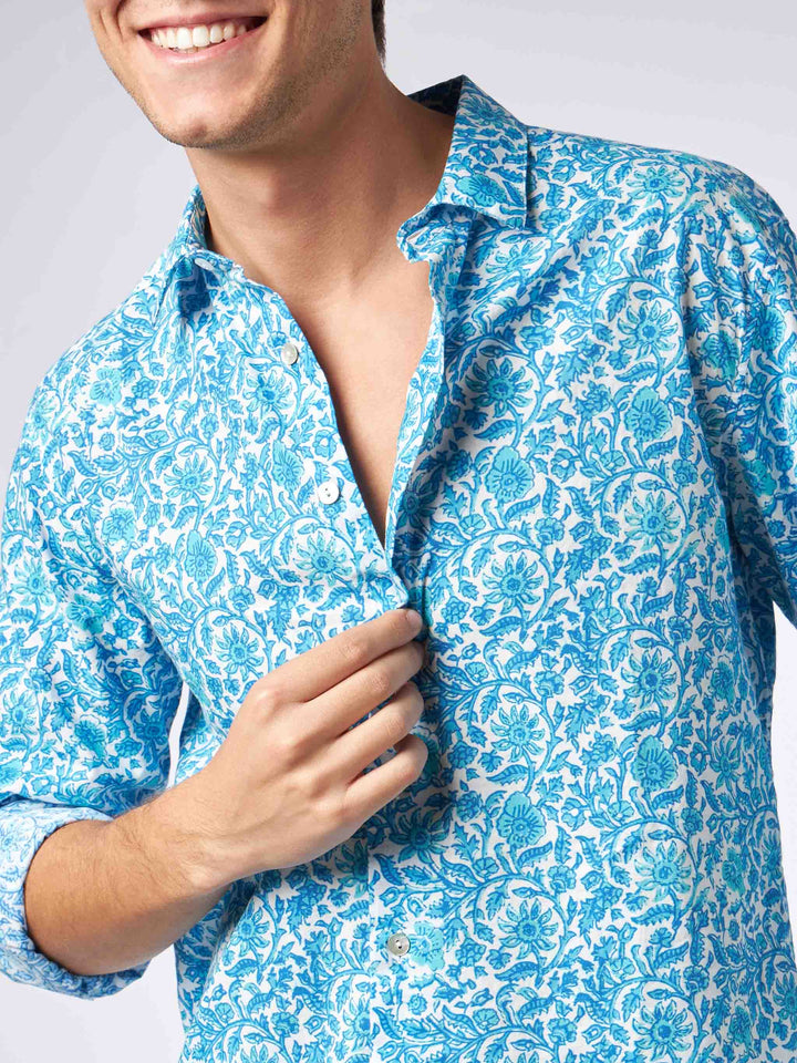 Man muslin cotton Sikelia shirt with flower print - MC2 Saint Barth