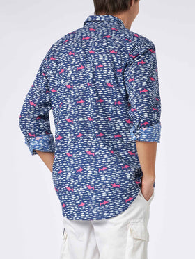 Man muslin cotton Sikelia shirt with fish and shark print - MC2 Saint Barth