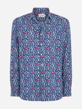 Man muslin cotton Sikelia shirt with fish and shark print - MC2 Saint Barth