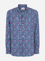 Man muslin cotton Sikelia shirt with fish and shark print